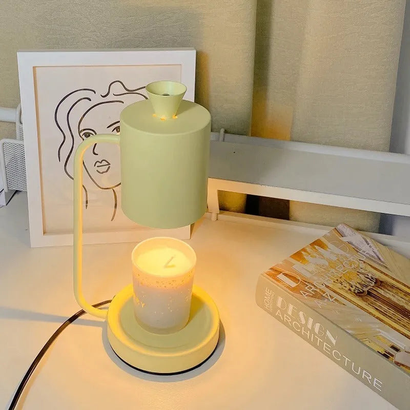European style aromatherapy melting wax lamp with metal construction and dimmer switch