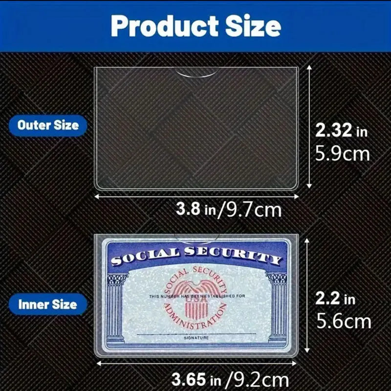 Transparent waterproof PVC social security card holder measuring 9.7 by 5.9 cm