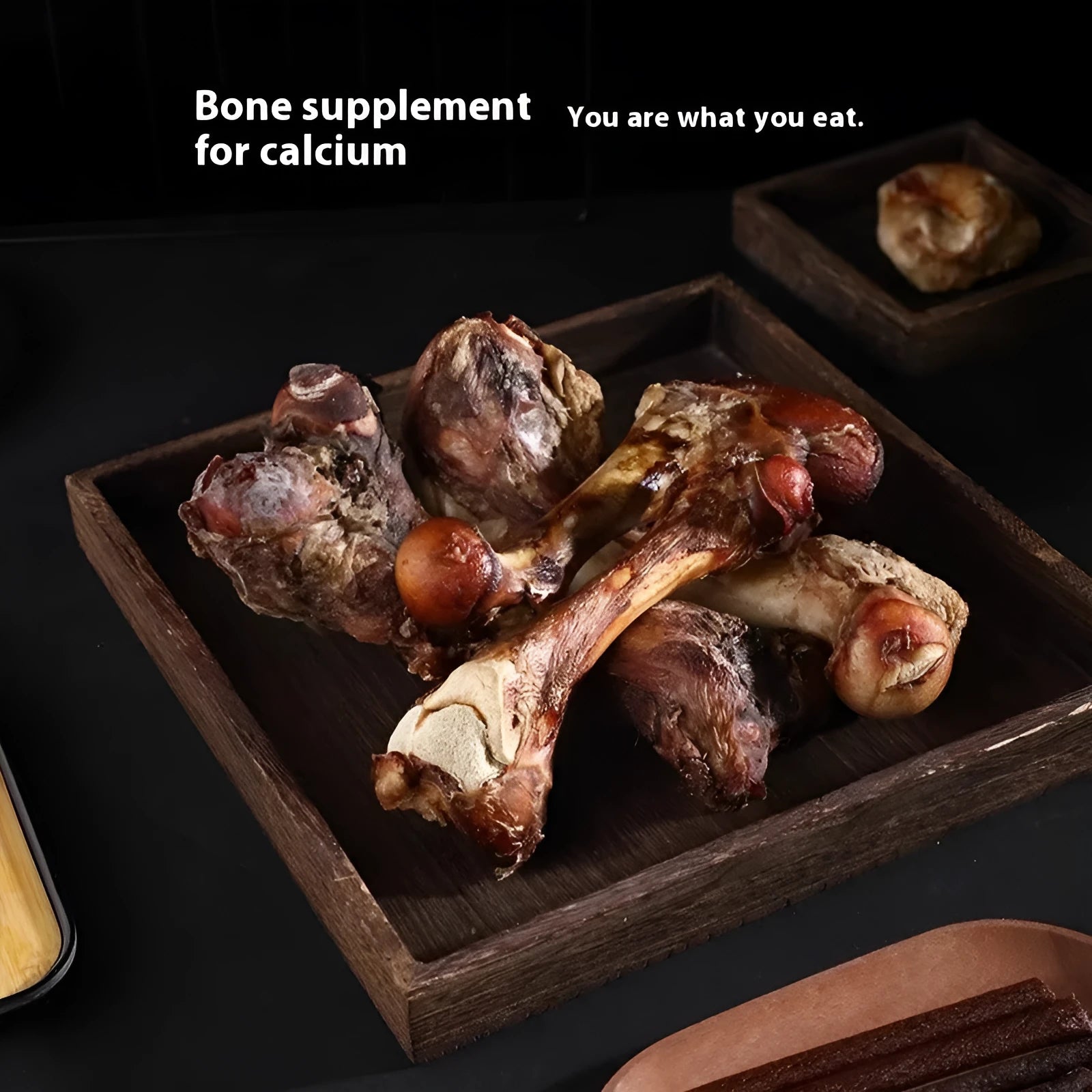 A high calcium and roasted ox bone flavour molar rod chew toy for dogs, shown in large, medium, and small sizes.