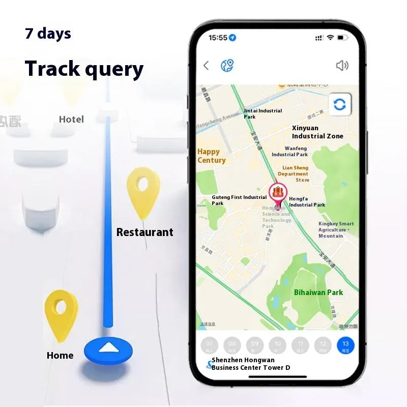 Black universal card anti-lost locator with Bluetooth 5.0, ABS construction, and hanging loop