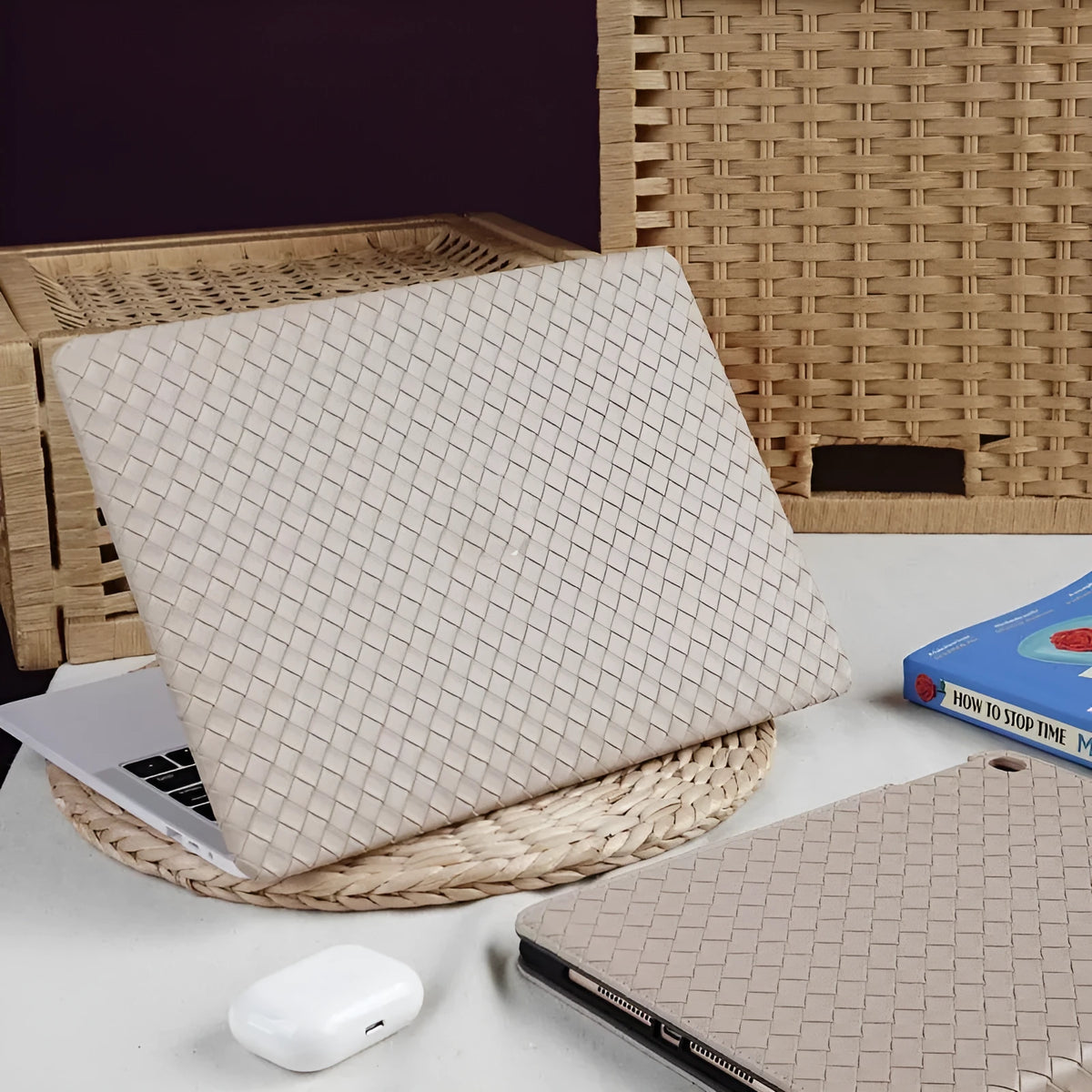 Milk tea colour woven leather laptop case for MacBook Air and Pro models, protective shell