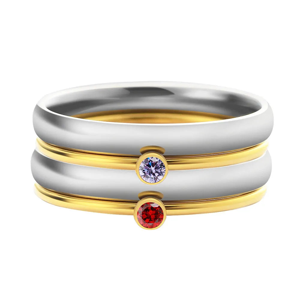 December birthstone titanium steel engraved ring with geometric shape and electroplated colour