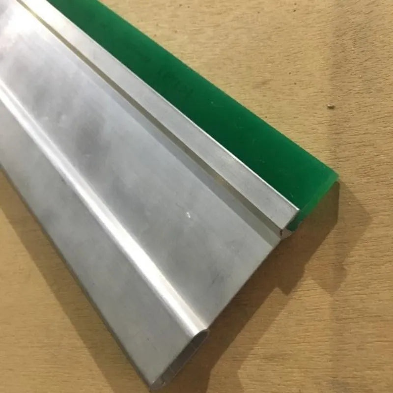 Green aluminium alloy scraper tool showing 50cm length and 10cm wide blade with metal handle