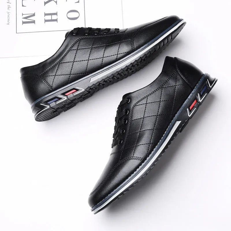 Non-slip casual sports shoes with rubber sole, lace-up design, available in black, red, blue, white