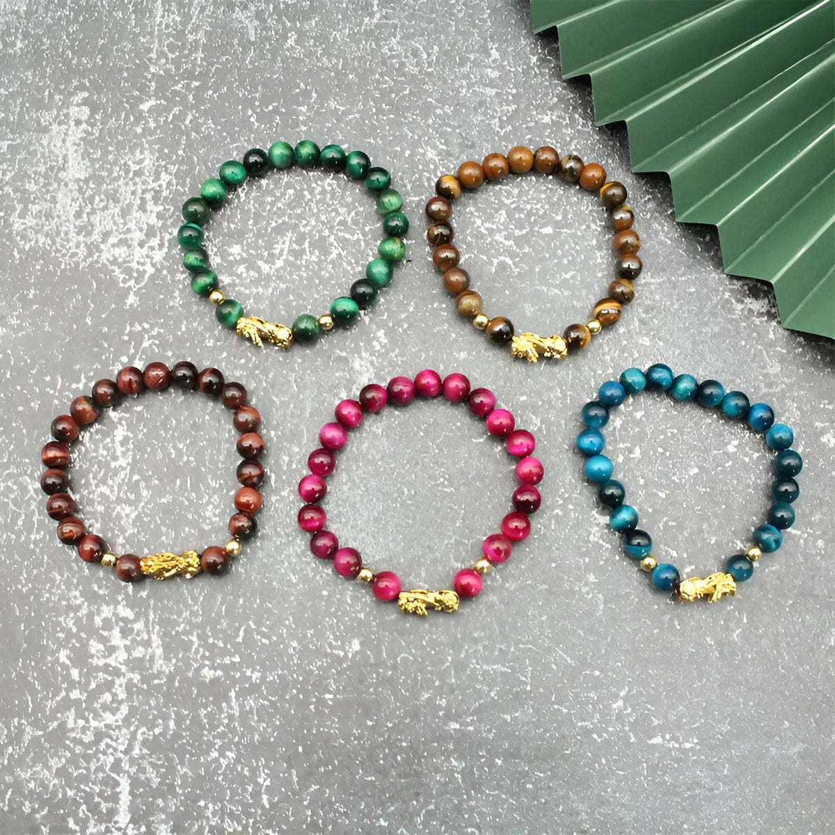 Natural agate tigereye Pi Xiu bracelet, unisex beaded design with electroplated alloy, six colour options