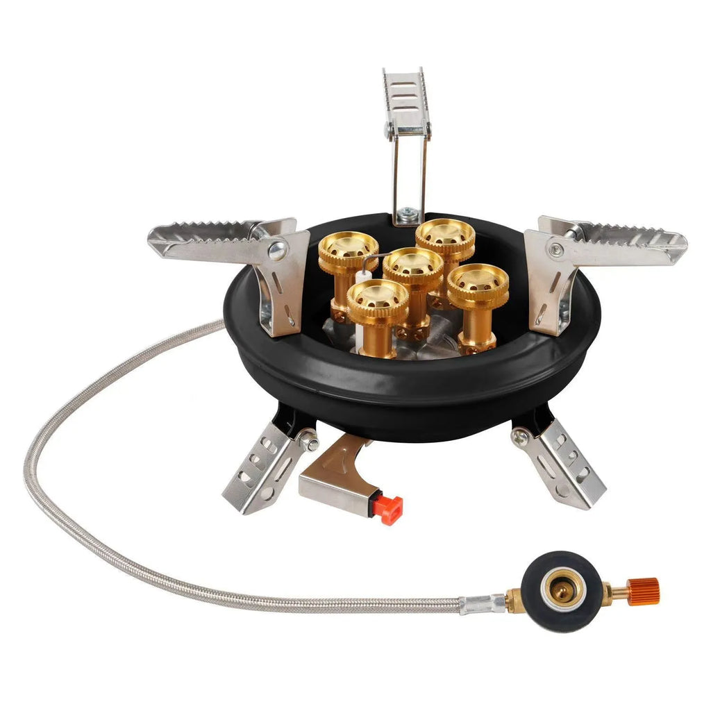 Portable windproof gas stove in black or khaki for camping and picnics, suitable for 1-2 people.