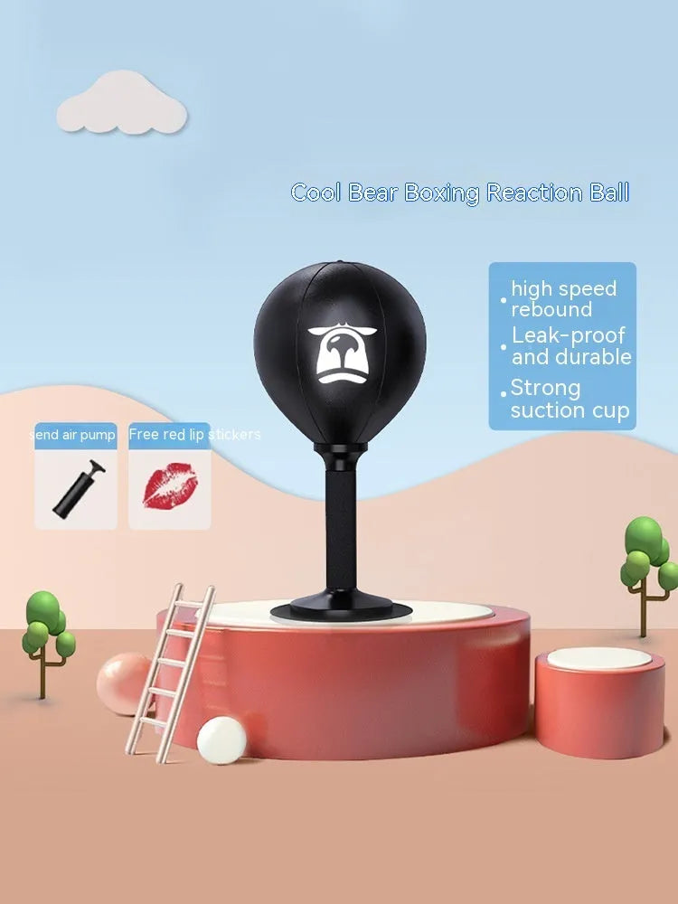 Desktop speed ball with PU ball, vertical connecting rod, base, and pump in Cool Bear, Ruffle Monkey, or Small Monster colours