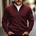 Men's fleece-lined thickened sweater cardigan in khaki, slim fit, cotton blend fabric
