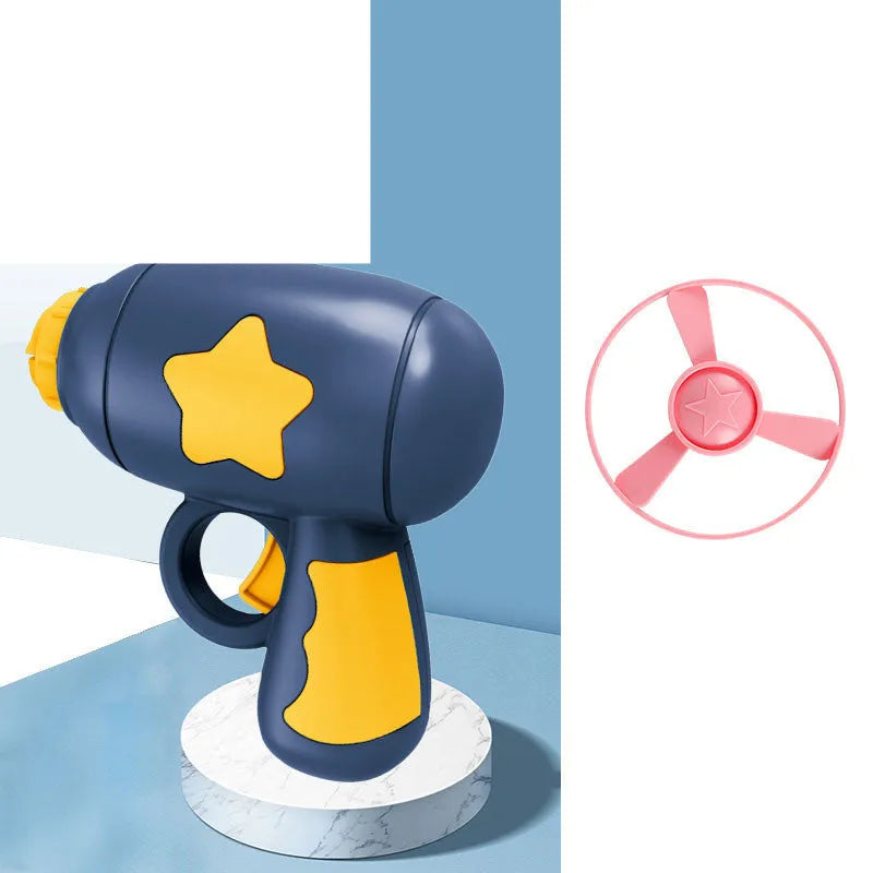 LED light dragonfly flying disc launcher toy set with blue launcher and colourful discs