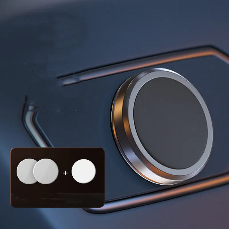 Obsidian Black alloy magnetic mobile phone holder with two magnetic plates on a desk.