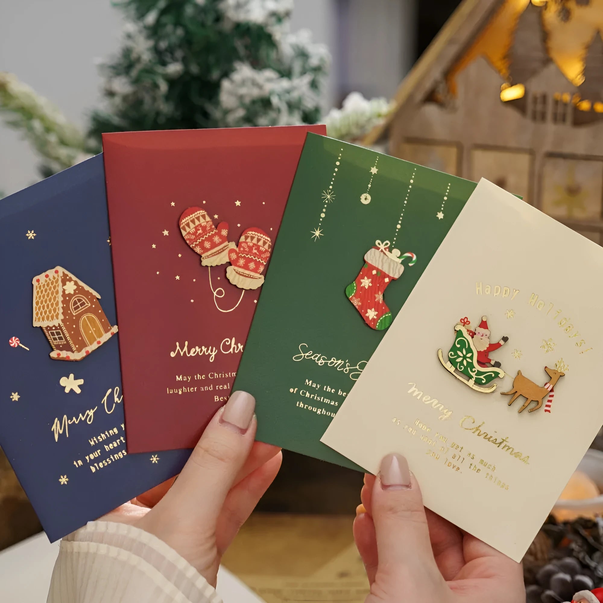 Christmas retro greeting card with simple modern design printed on special paper 95x130mm elk motif