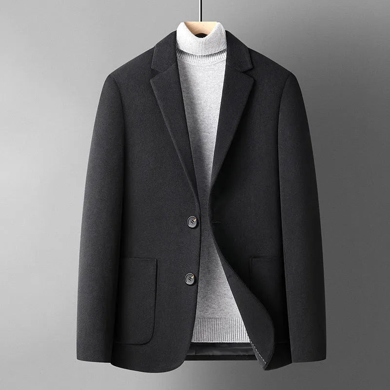 Men's solid colour short wool woolen suit jacket in slim fit, available in black, grey, camel, and houndstooth, sized M to 4XL
