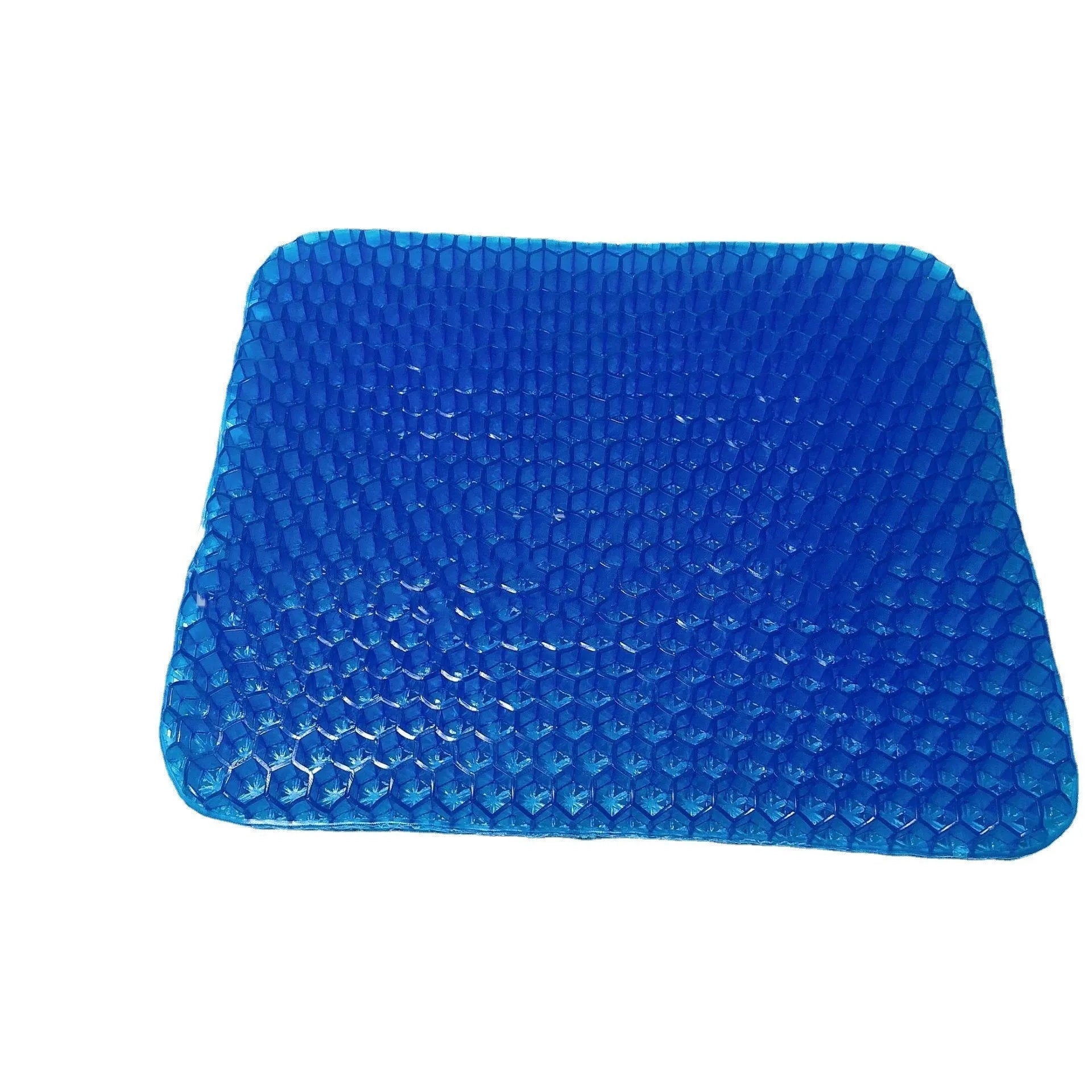 Solid colour gel seat cushion with a honeycomb pattern, shown with its removable PVC cover.