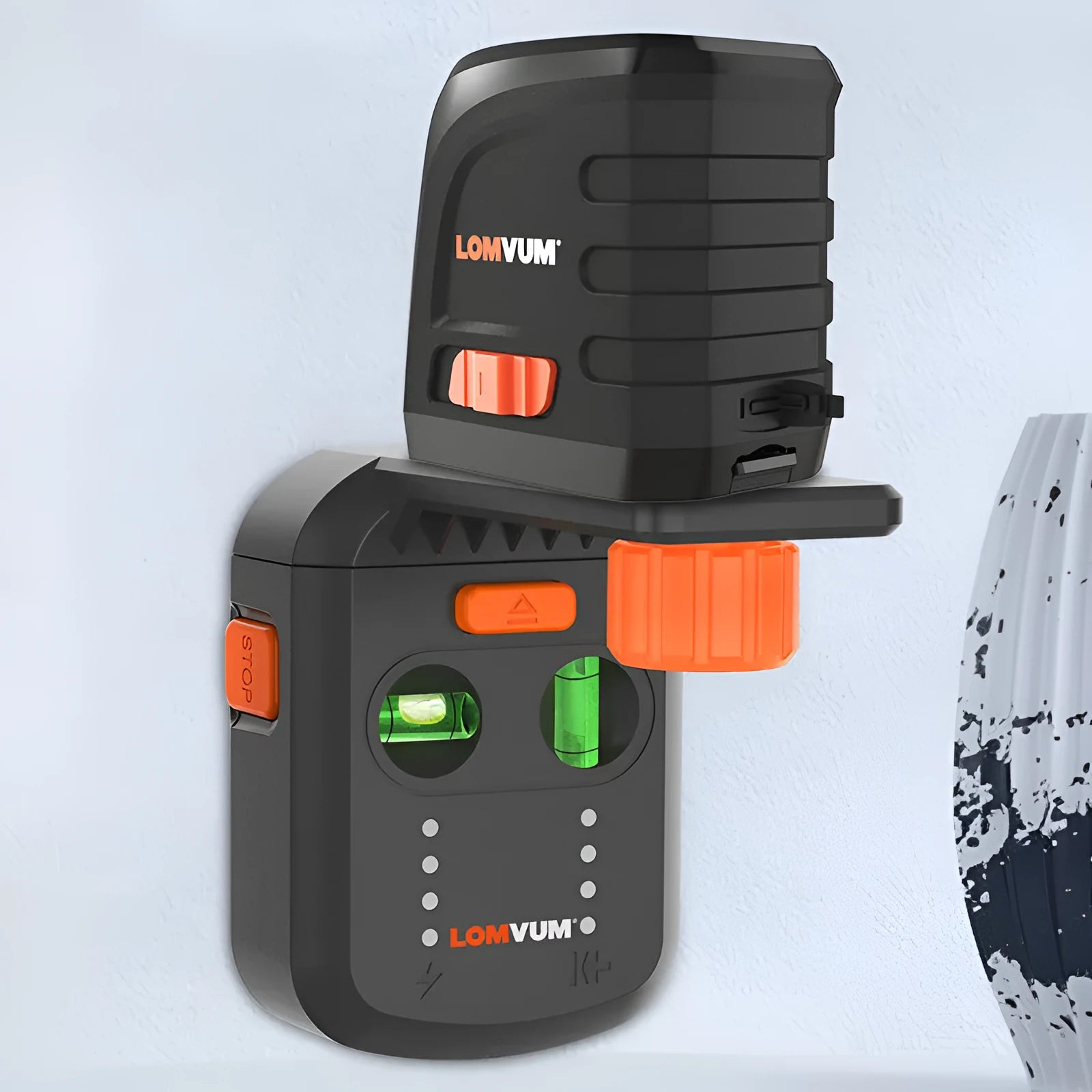 Dust collection red light laser level bracket for electric hammers, showing compact design with laser window.