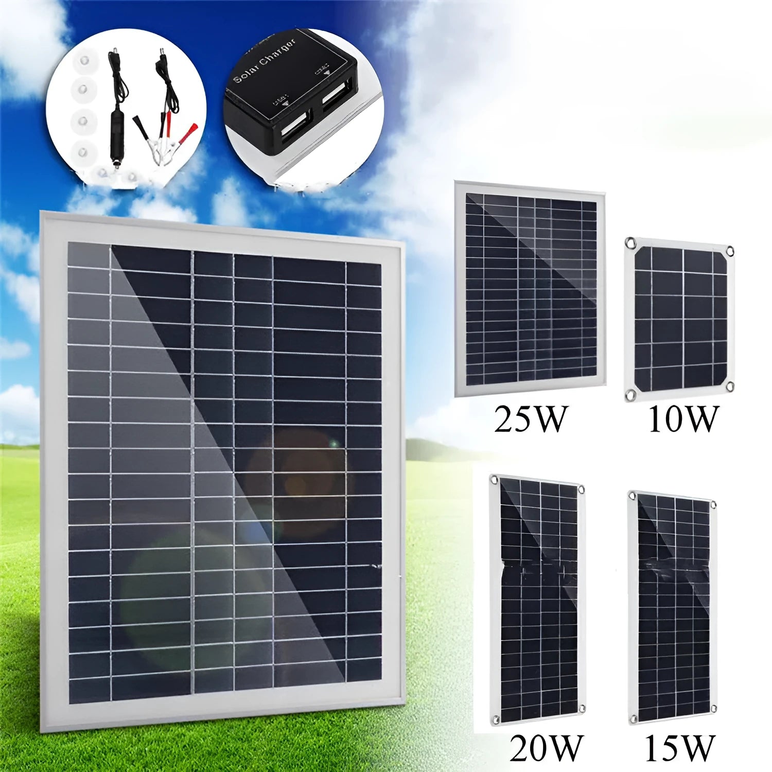 Polysilicon solar panel with dual USB ports for outdoor mobile phone and tablet charging