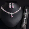 Zircon petal necklace, earrings and bracelet set in copper with 43.5cm chain, shown for bridal wear