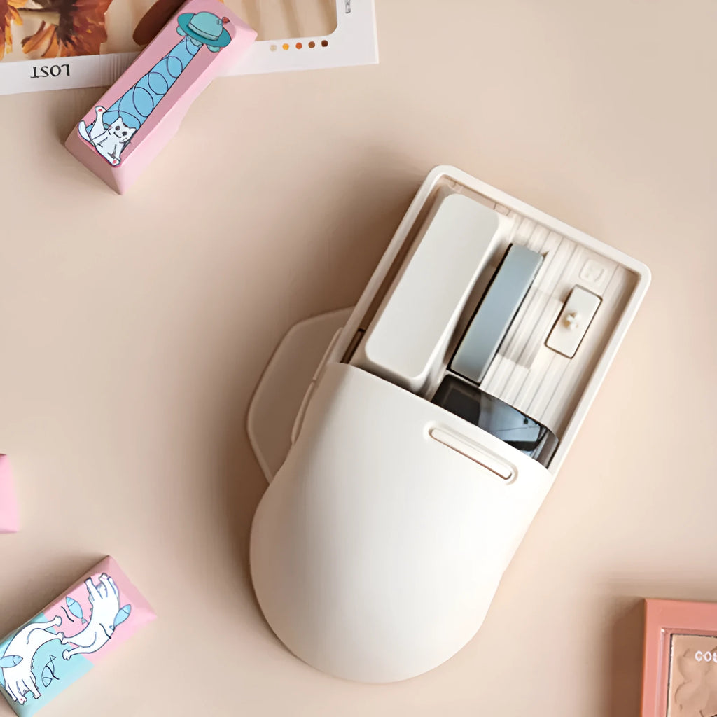 Xiaoqiao Tofu coloured ergonomic wireless mouse with seven buttons and a scroll wheel.