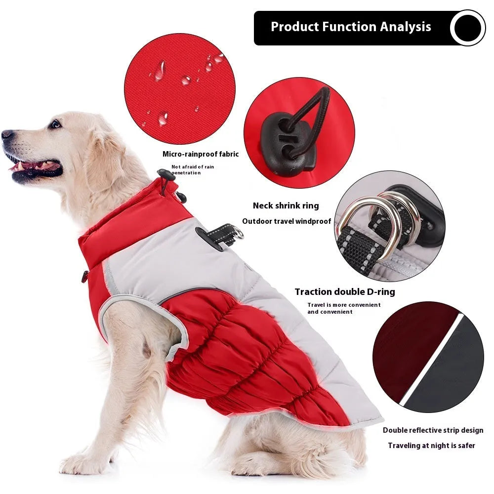 Windproof cotton dog winter coat for medium and large breeds in multiple colour options
