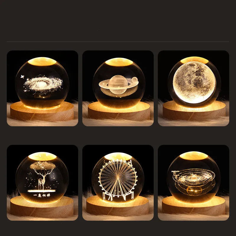 6cm crystal ball night light projecting 3D planetary scenes including nebula and solar system