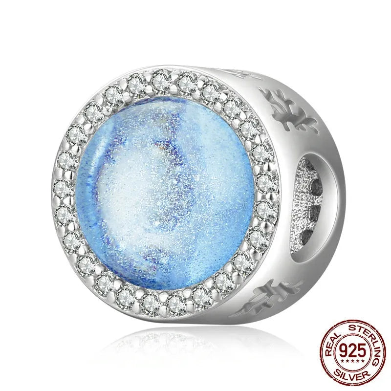 925 silver bead with glass Christmas Eve snow scene, electroplated silver colour SCC2040, 1.4x1.1cm