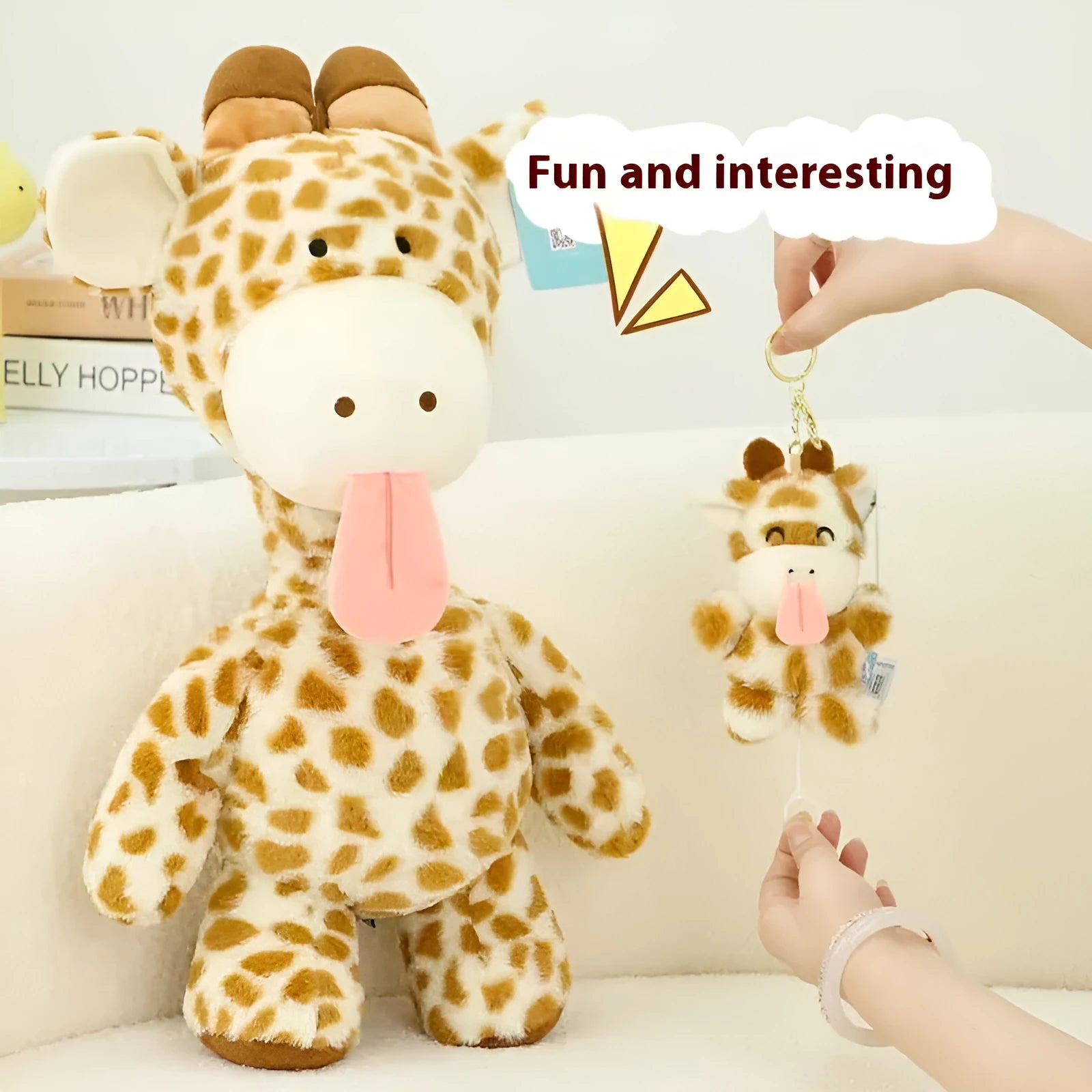 Giraffe plush toy key chain pull wire rotating pendant in sitting posture, super soft short plush, PP cotton