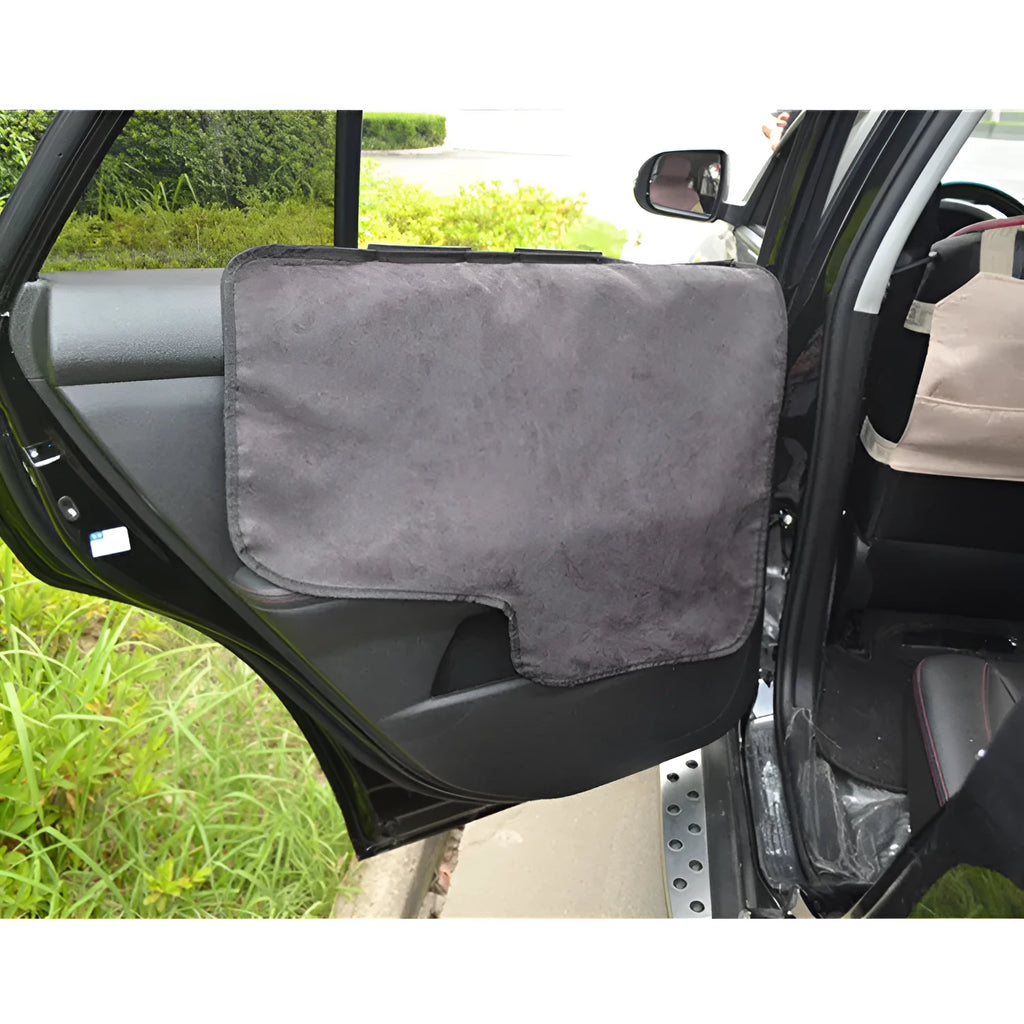 Suede car window cushion protective cover 71x56cm in black on rear seat door for pet protection