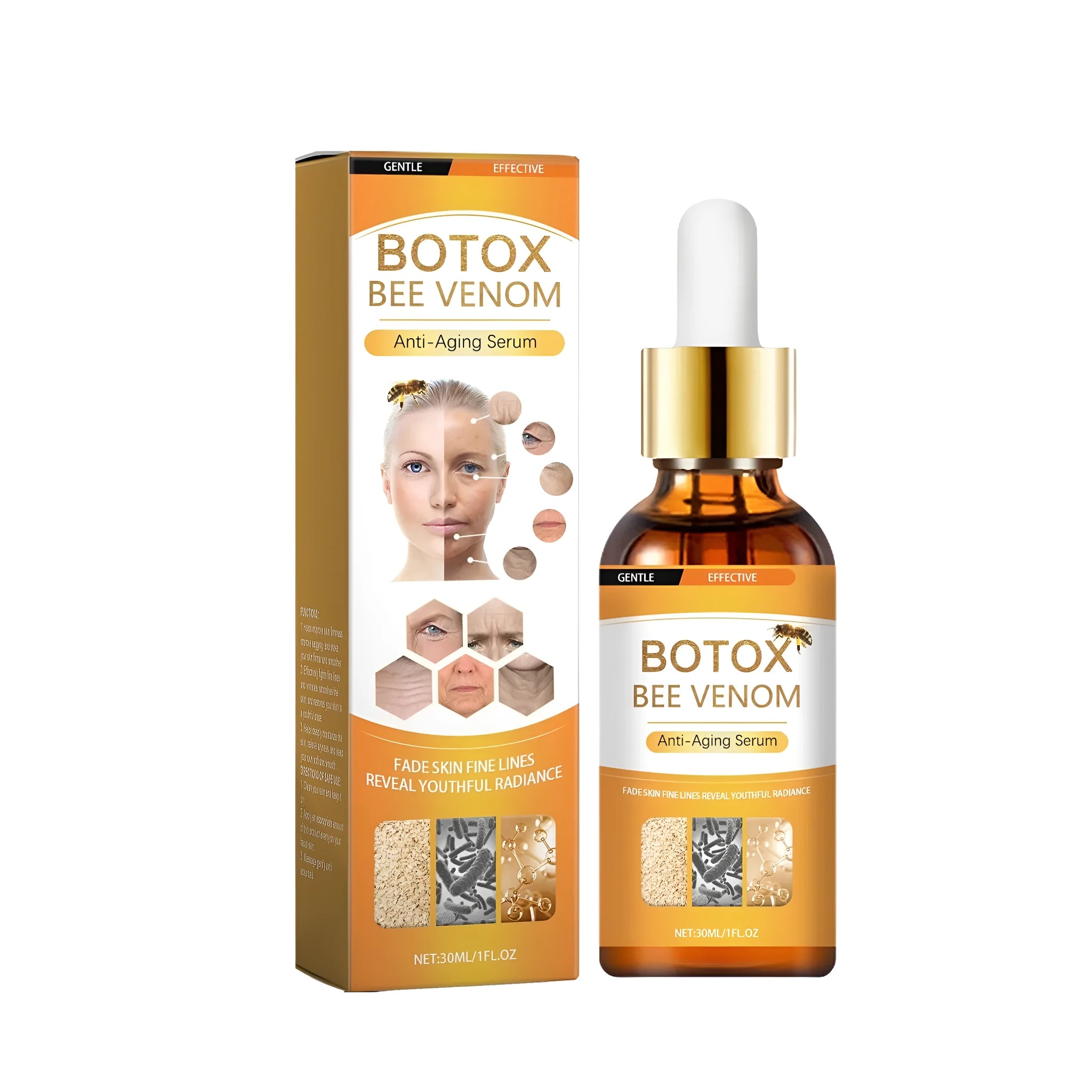 30ml anti-ageing liquid essence bottle with hyaluronic acid and bee venom formula