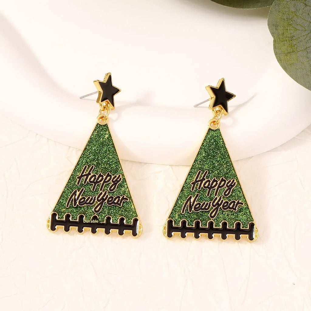 New Year tree girl earrings in zinc alloy, five colour options including pink, green, gray, yellow, red