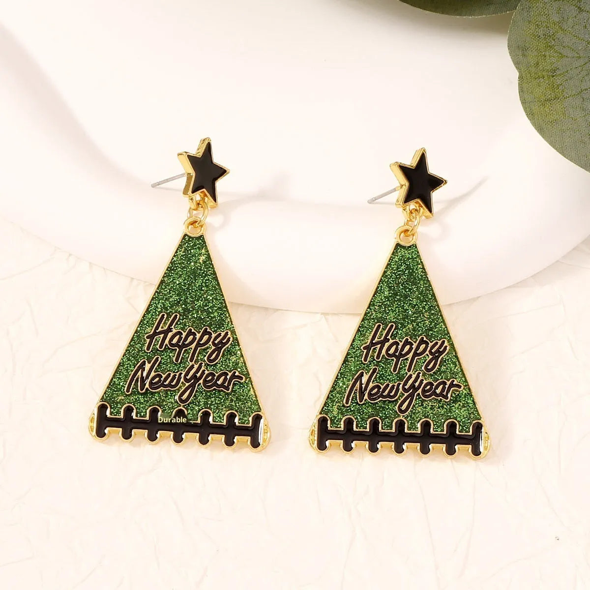 New Year tree girl earrings in zinc alloy, five colour options including pink, green, gray, yellow, red