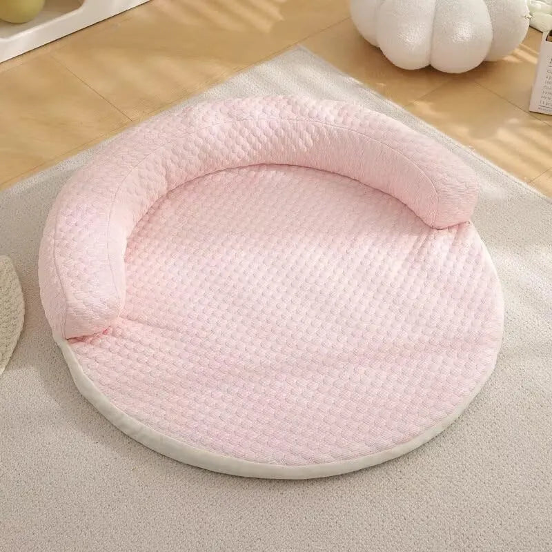 Cooling dog bed in cotton, size L 70cm, colour Blue, laid flat on floor