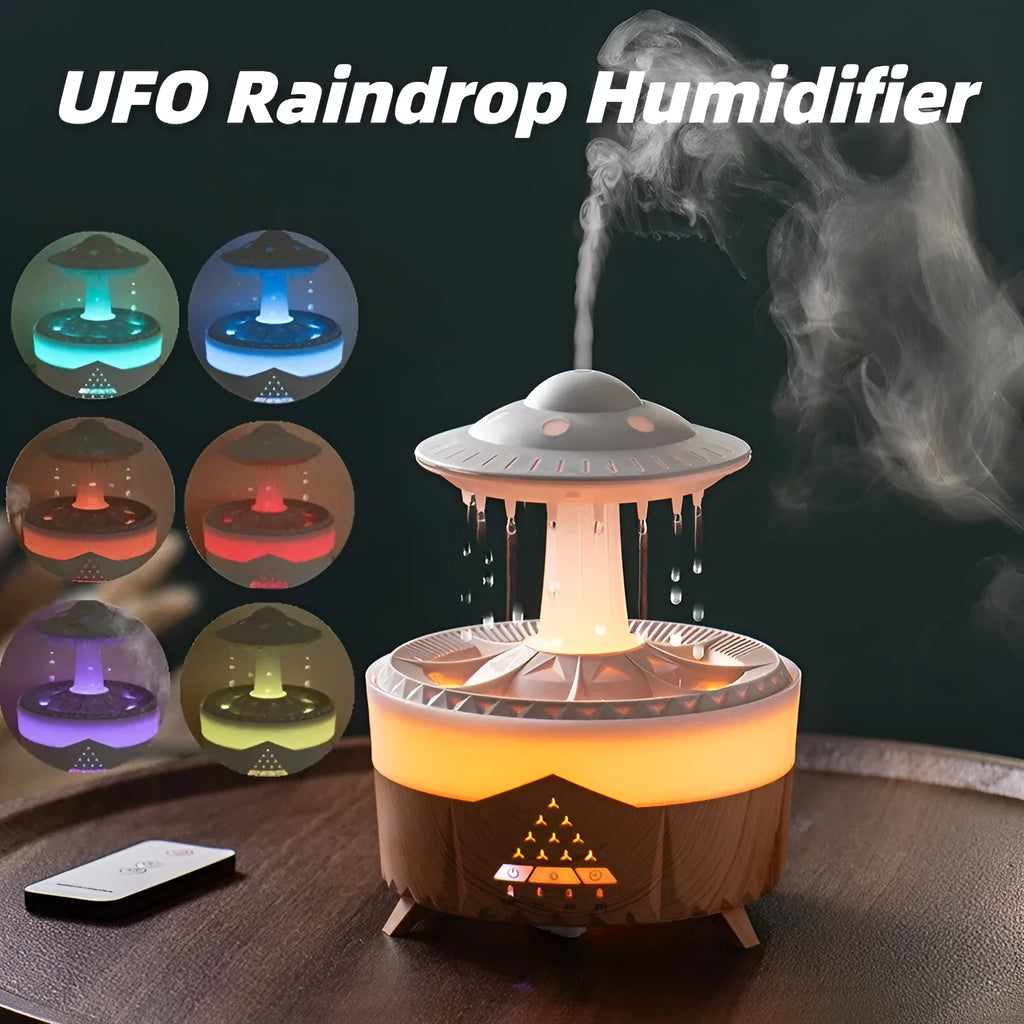 White cloud-shaped USB humidifier with LED night light and water droplet display