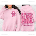 Women's pink pullover hoodie with a retro Breast Cancer Awareness print and side seam pockets.