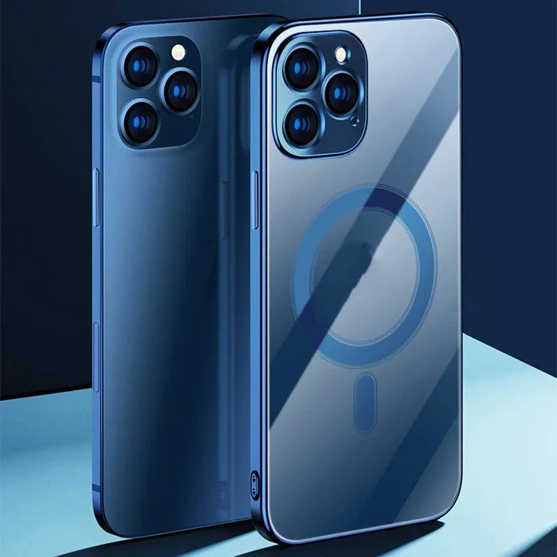 Magnetic charging phone case with plated frame in solid colour for iPhone 11-14 series