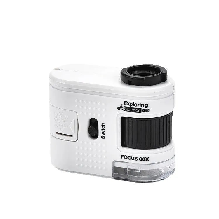 Portable children's optical microscope educational science toy in white or silver for ages 7-14