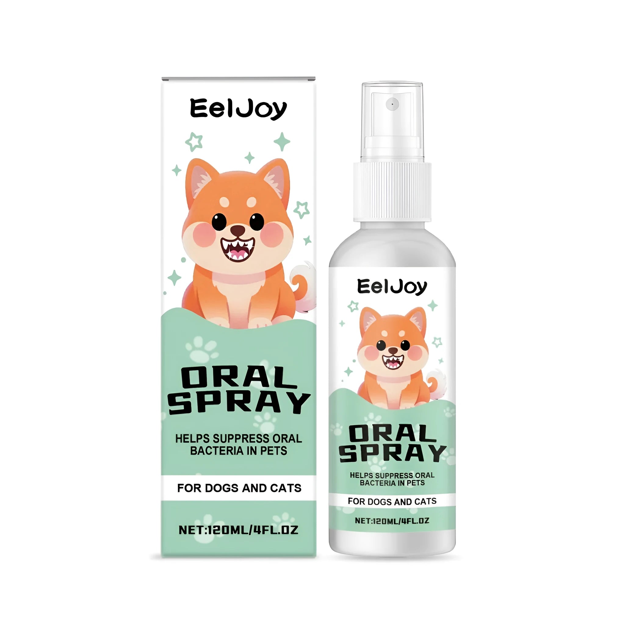 120ml bottle of clear pet oral spray with chlorhexidine and mint extract for dogs and cats