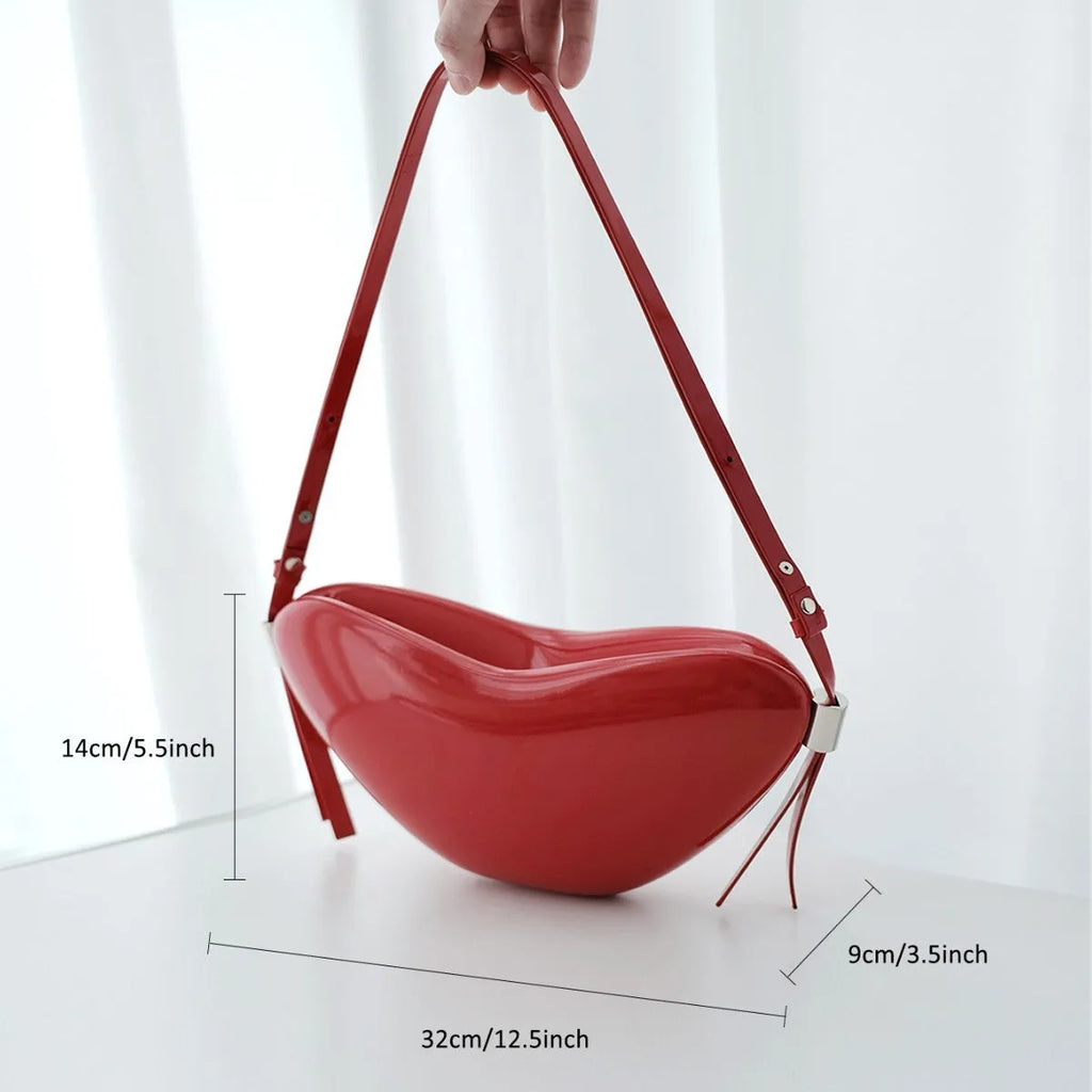 Peach Heart High Sense Girly Simplicity crossbody bag heart shaped solid red PU with sandwich pocket and shoulder strap