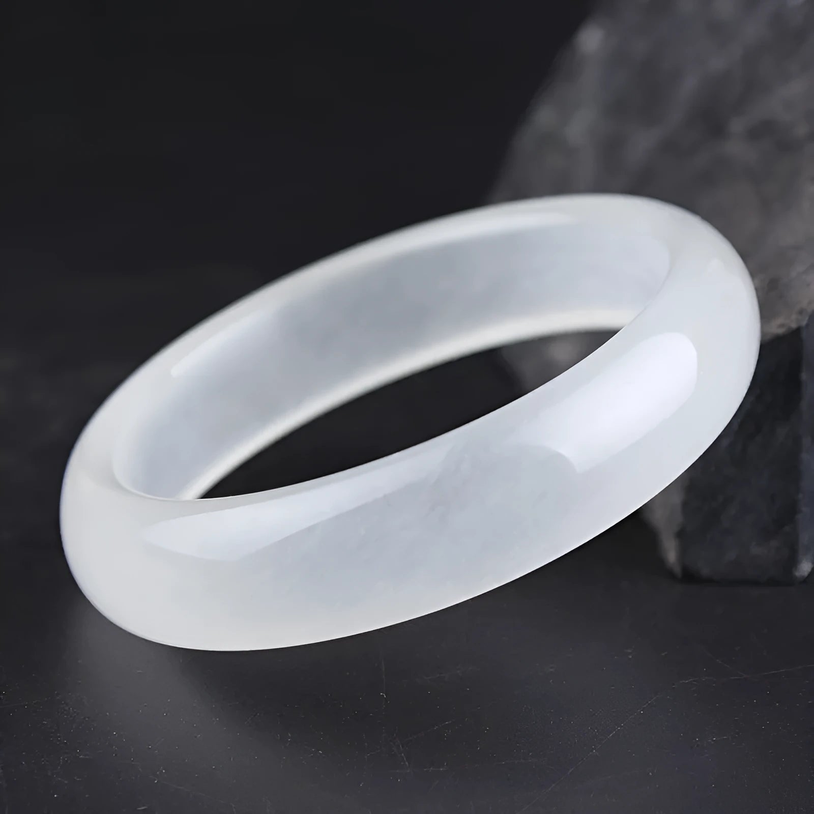 Gao Bing Jade Ice-like White Moonlight bracelet in modern simplicity style, shown in flat rod and round rod options.