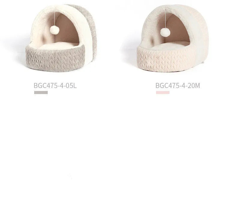 Four Seasons semi-enclosed cloth cat bed dog kennel in pink, average size, winter warm pet house