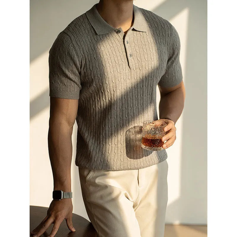 Men's short sleeve business commute top in khaki, black, or white colours with Asian sizing options