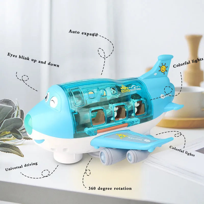 Blue plastic simulation toy airplane with 360 rotation music lights somatosensory remote for boys girls 4-6