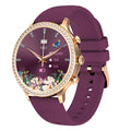 Women's Bluetooth smart silicone watch with aluminium case in gold, silver, pink, purple, or green colours.
