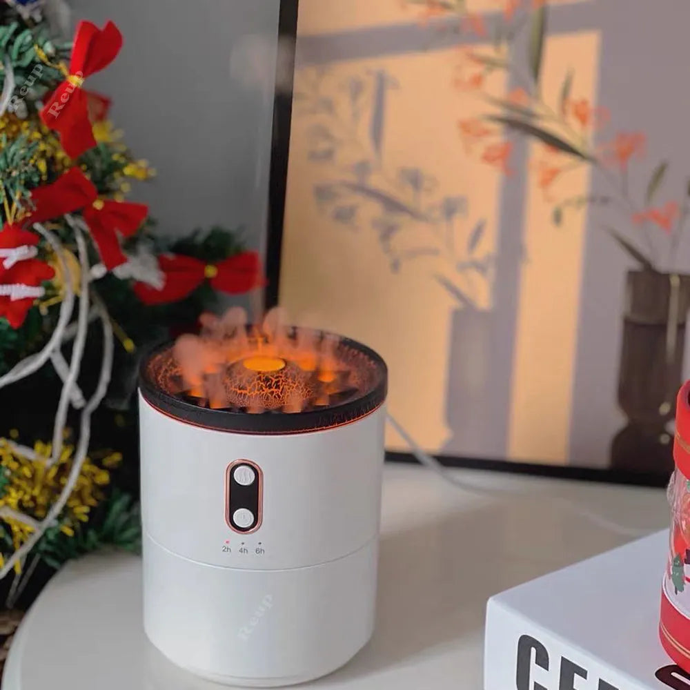 Volcanic Flame USB portable aroma diffuser in Volcano White with two fog outlets and night light