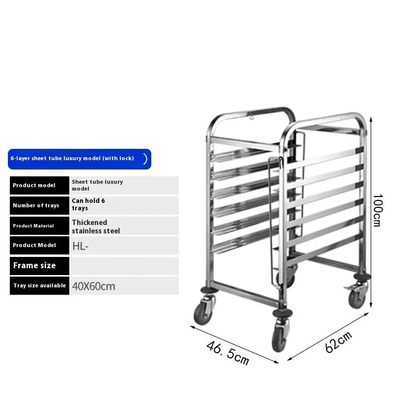 Stainless steel six-layer commercial baking tray rack with locking mechanism