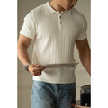 Men's short sleeve business commute top in khaki, black, or white colours with Asian sizing options