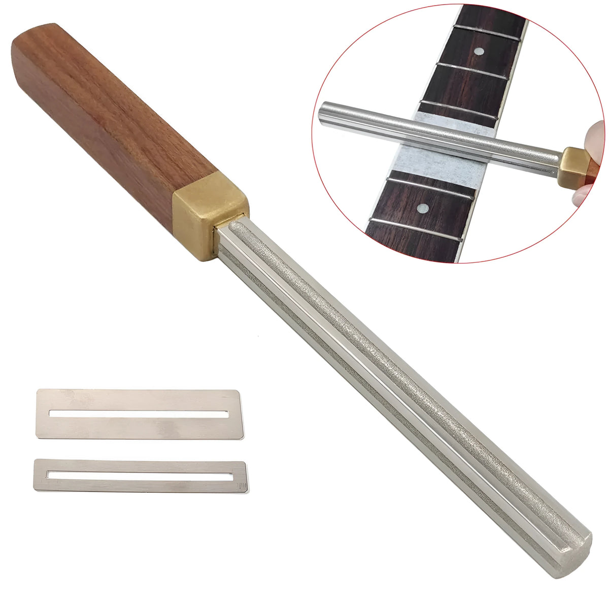 Square guitar fret edge file with 1mm 2mm 3mm 4mm slot gauges, carbon steel diamond grit body and wooden handle
