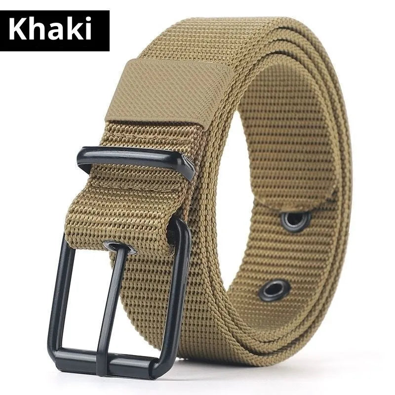 Outdoor leisure thin plastic pin buckle belt in black with iron buckle, less than 2cm wide.