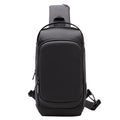 Men's black polyester crossbody shoulder bag with USB charging port and contrast-colour accents