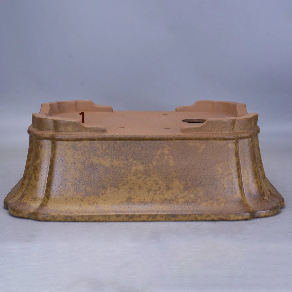 Large rectangular purple sand flowerpot with segment design and double-pump mechanism on floor.
