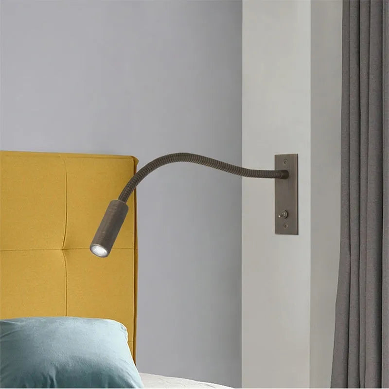 Embedded aluminium wall lamp in sand nickel finish for bedside use with warm LED light