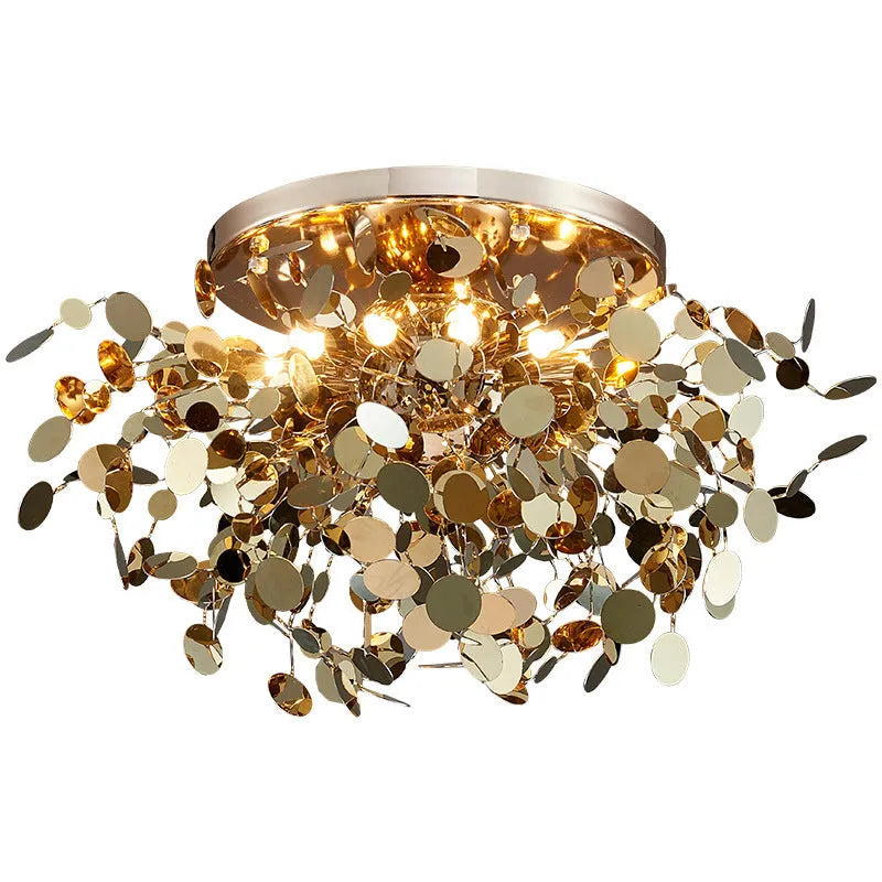Stainless steel bar tree blade chandelier with eight G9 lights, shown in D380 x H450 mm and D500 x H450 mm sizes